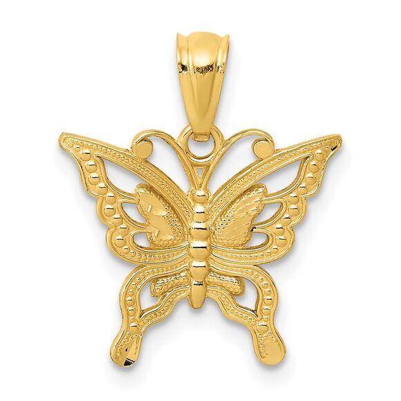 14k Yellow Gold Diamond Cut Butterfly Pendant 15mm